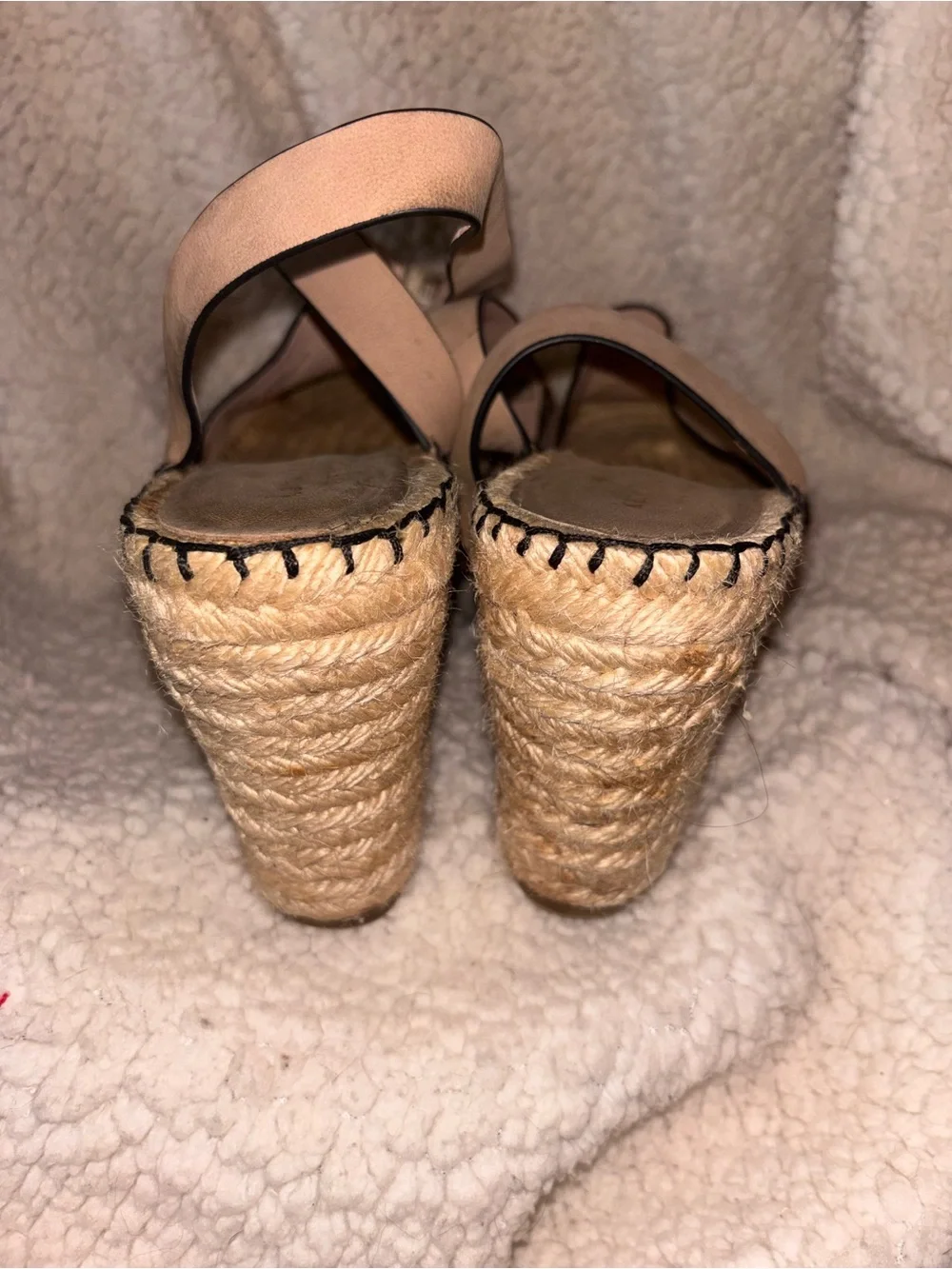 Kate Spade Nude Leather Espadrille Wedge Sandals Ankle Strap 10M